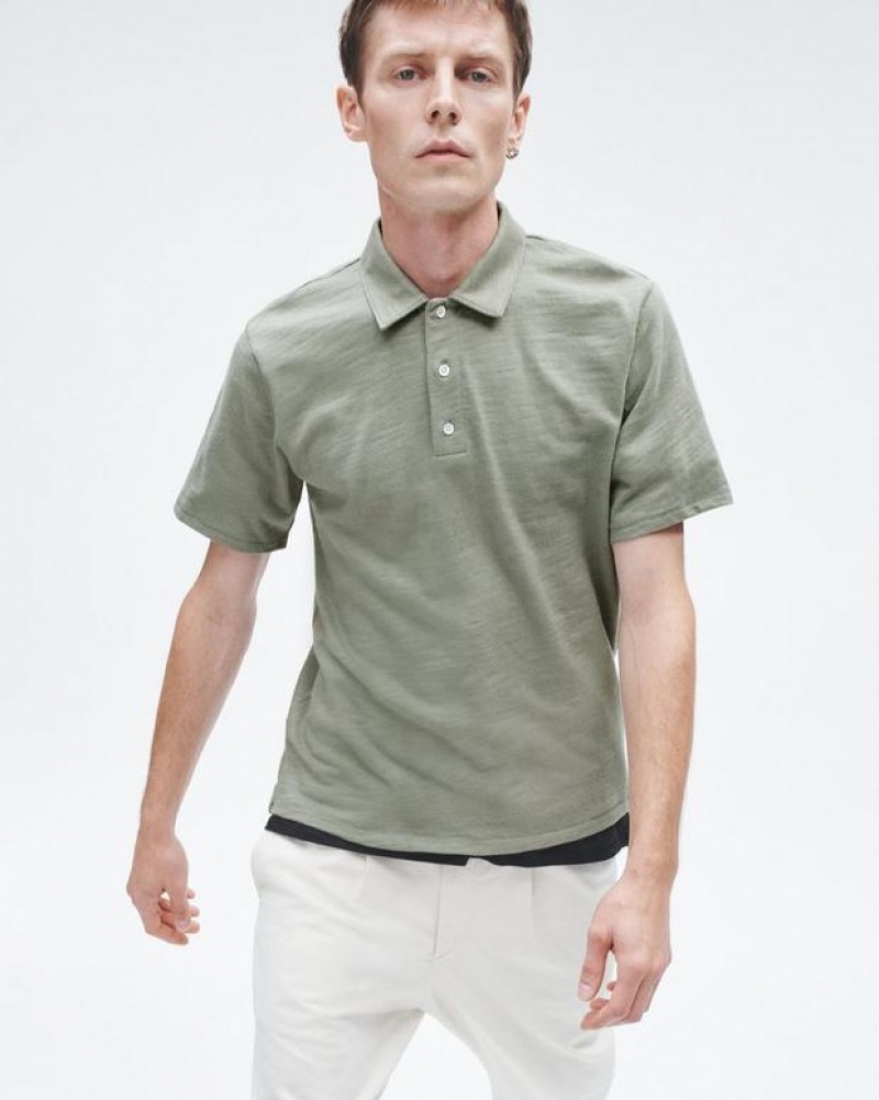 Men's Rag & Bone Classic Flame Pima Cotton Polo Shirt Dark Mint | 532GHKPTA