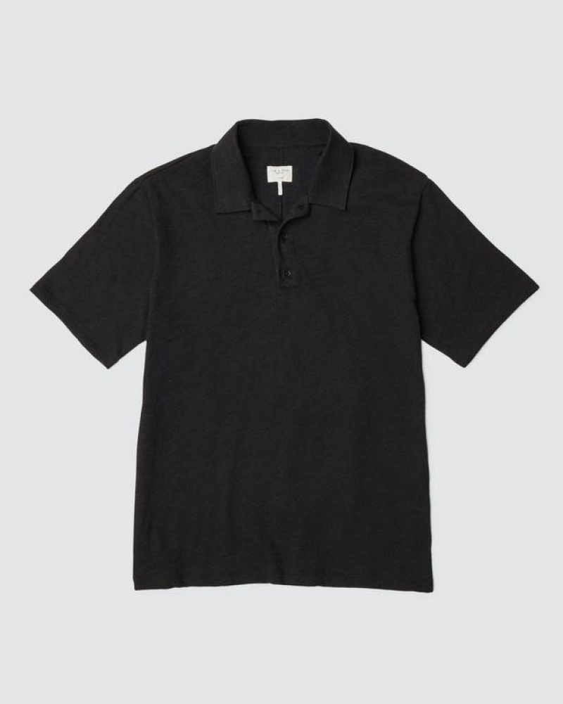 Men's Rag & Bone Classic Flame Pima Cotton Polo Shirt Black | 104URJVBC