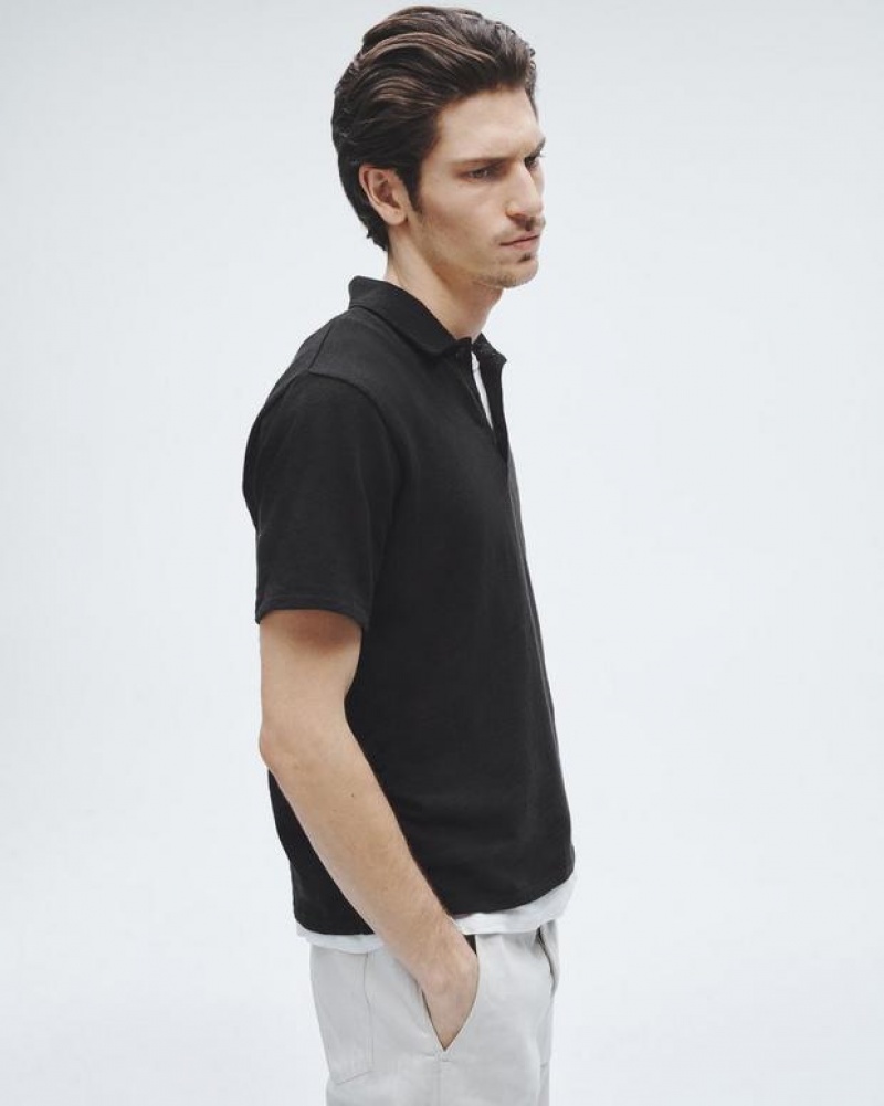 Men's Rag & Bone Classic Flame Pima Cotton Polo Shirt Black | 104URJVBC