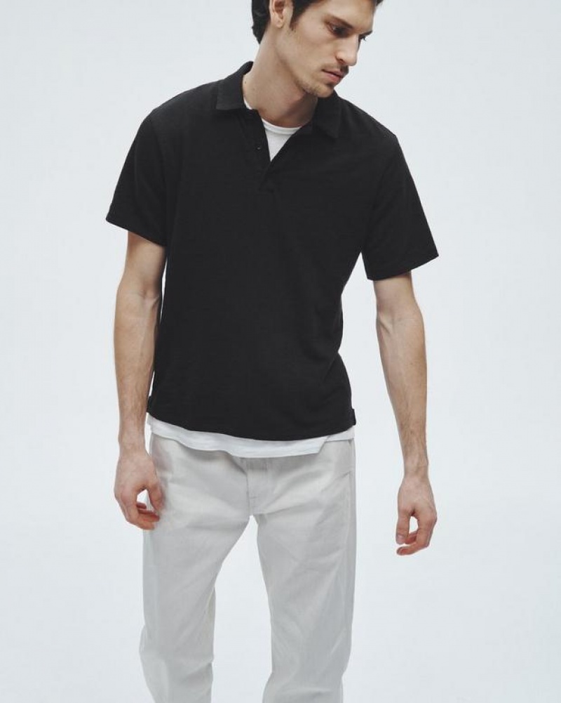 Men's Rag & Bone Classic Flame Pima Cotton Polo Shirt Black | 104URJVBC