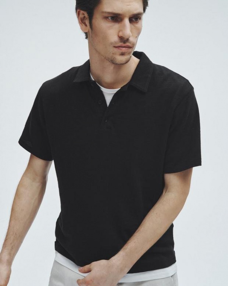 Men's Rag & Bone Classic Flame Pima Cotton Polo Shirt Black | 104URJVBC