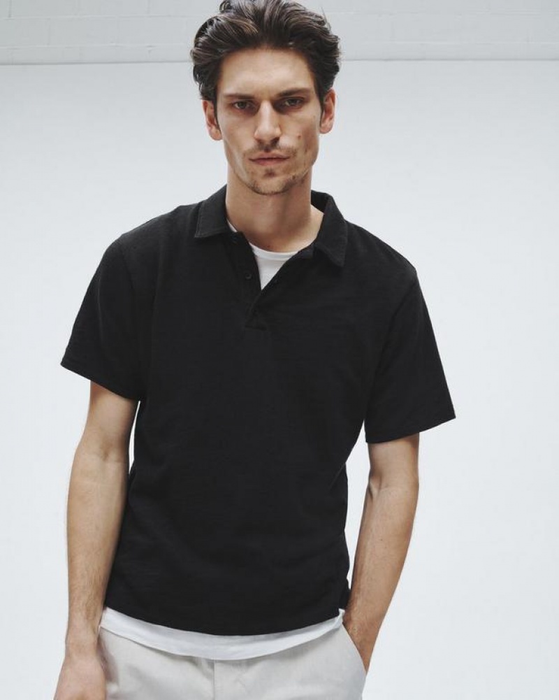 Men\'s Rag & Bone Classic Flame Pima Cotton Polo Shirt Black | 104URJVBC