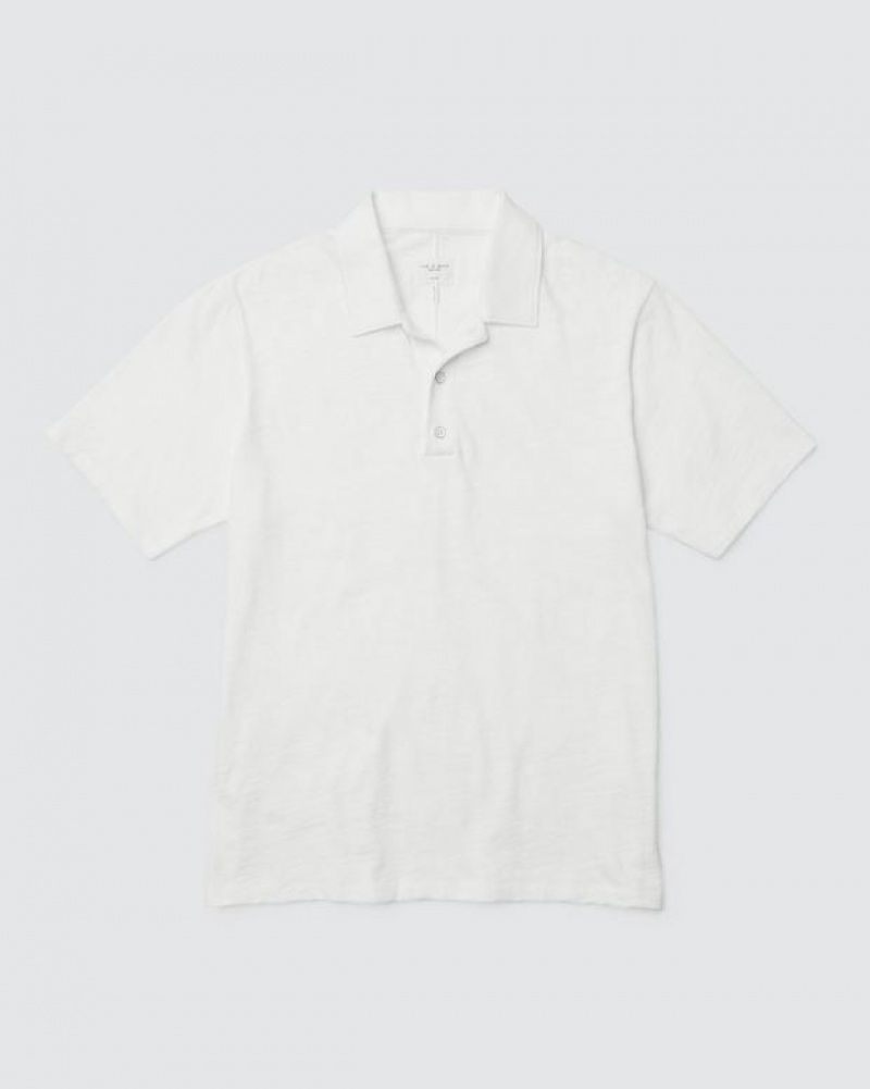 Men's Rag & Bone Classic Flame Pima Cotton Polo Shirt White | 967BKPVGE