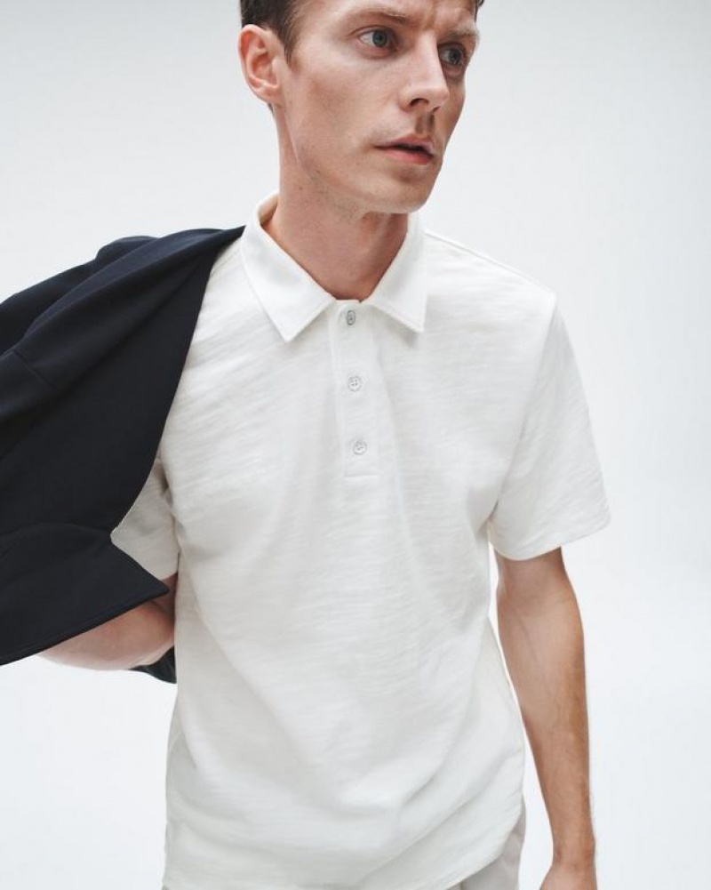 Men's Rag & Bone Classic Flame Pima Cotton Polo Shirt White | 967BKPVGE