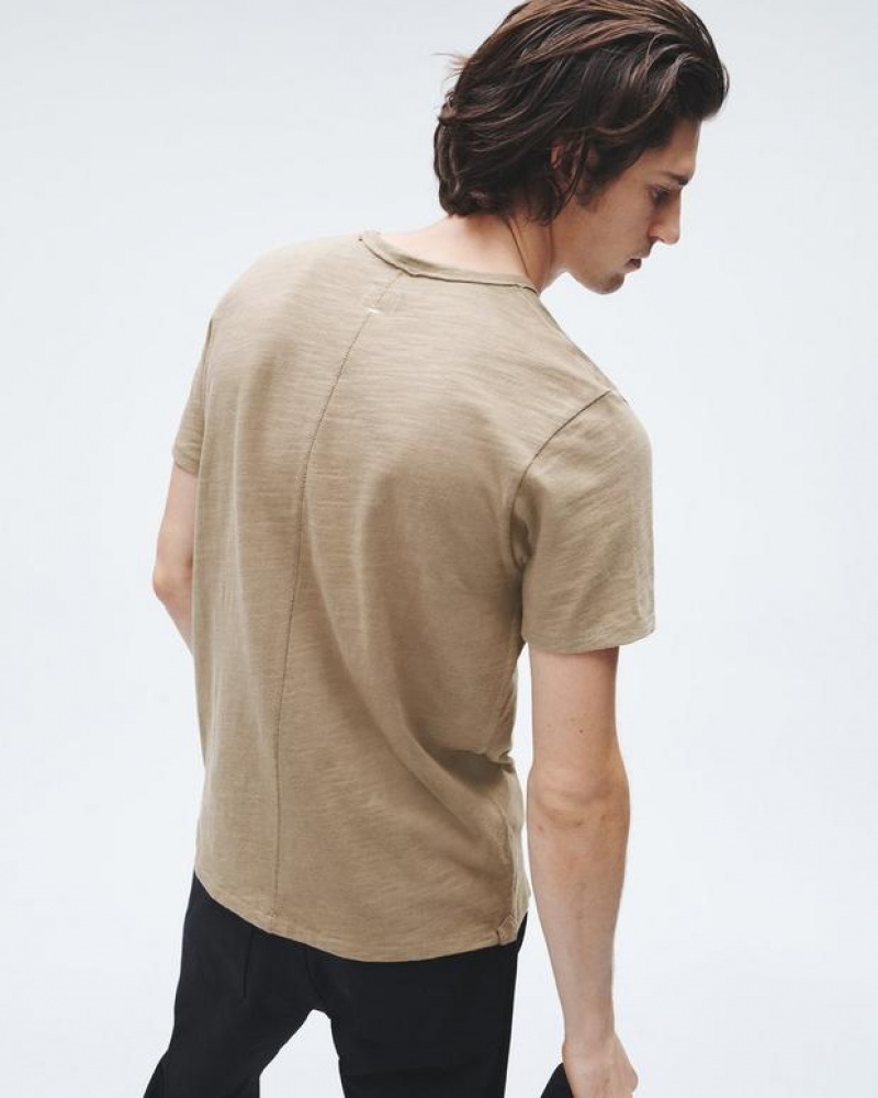 Men's Rag & Bone Classic Flame Tee Organic Cotton T-Shirt Grey Brown | 086ZALWQX