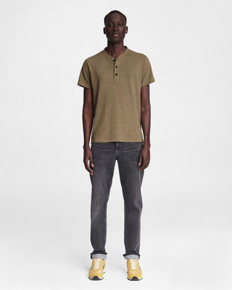 Men's Rag & Bone Classic Sleeve Henley Cotton T-Shirt Olive | 518LGPRVX