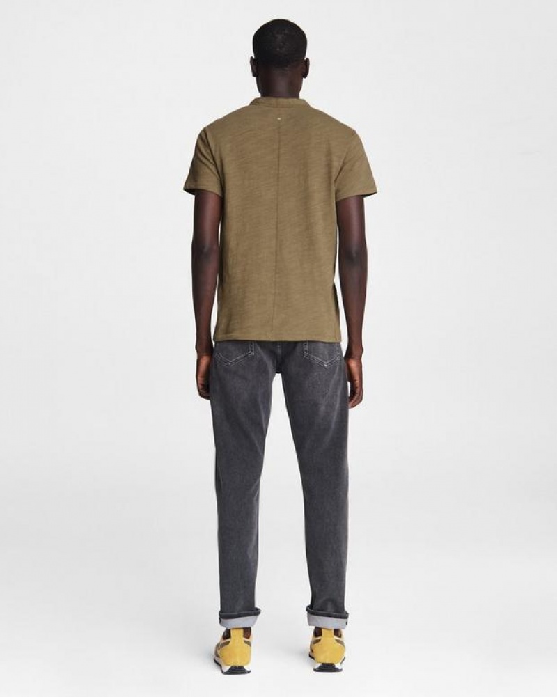 Men's Rag & Bone Classic Sleeve Henley Cotton T-Shirt Olive | 518LGPRVX