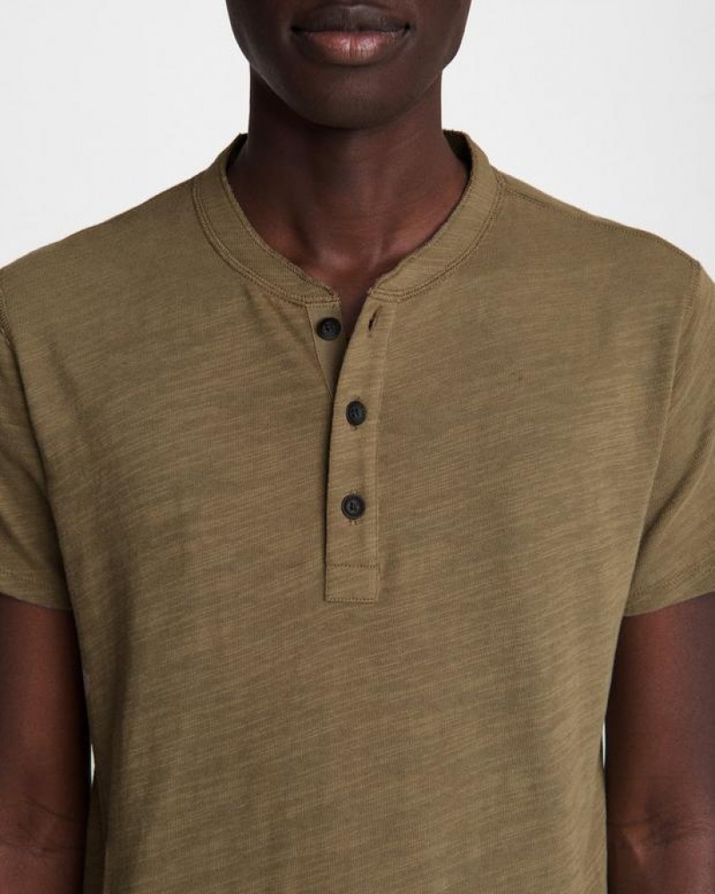 Men's Rag & Bone Classic Sleeve Henley Cotton T-Shirt Olive | 518LGPRVX