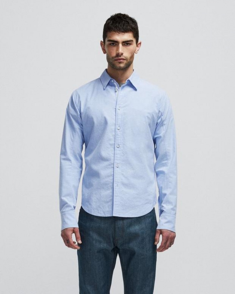 Men's Rag & Bone Fit 2 Engineered Cotton Oxford Slim Fit Shirts Blue | 760BCDPUW