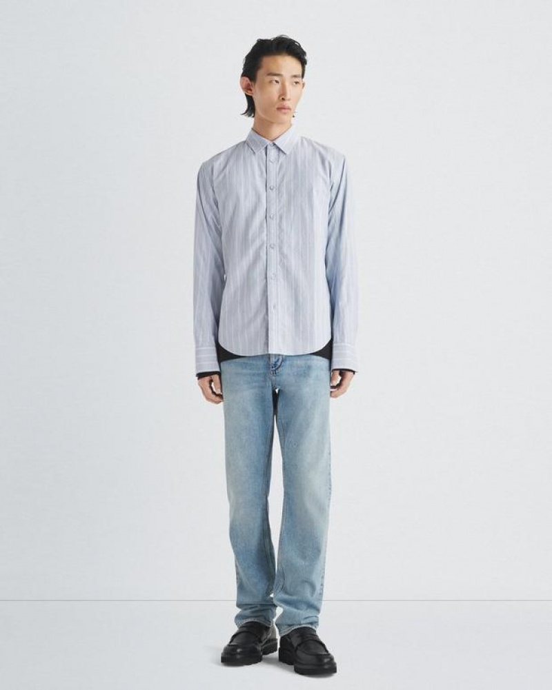 Men's Rag & Bone Fit 2 Engineered Cotton Stripe Oxford Relaxed Fit Button Down Shirts Blue Stripes | 503VDOQPJ