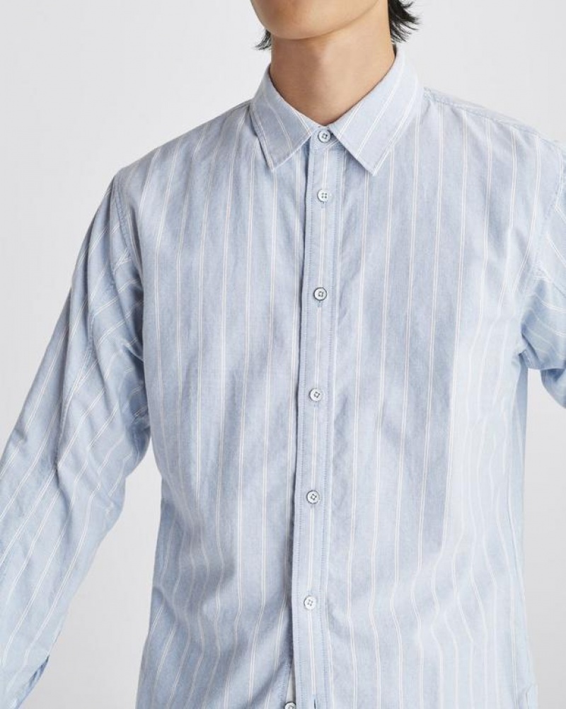 Men's Rag & Bone Fit 2 Engineered Cotton Stripe Oxford Relaxed Fit Button Down Shirts Blue Stripes | 503VDOQPJ