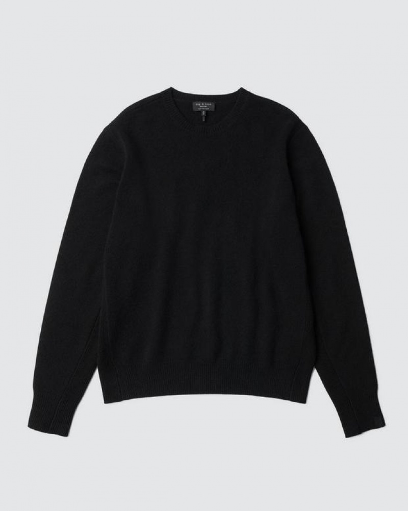 Men's Rag & Bone Harding Cashmere Crew Classic Fit Sweaters Black | 786CIQKME