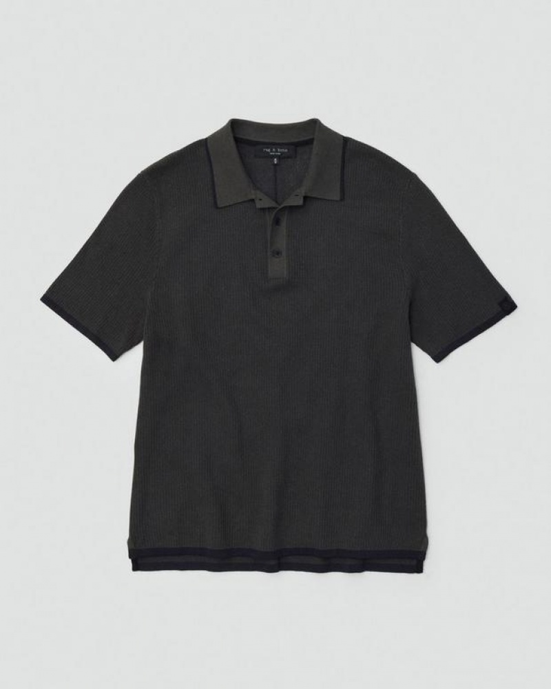 Men's Rag & Bone Harvey Cotton Classic Fit Polo Shirt Grey Green | 097FCWSEV