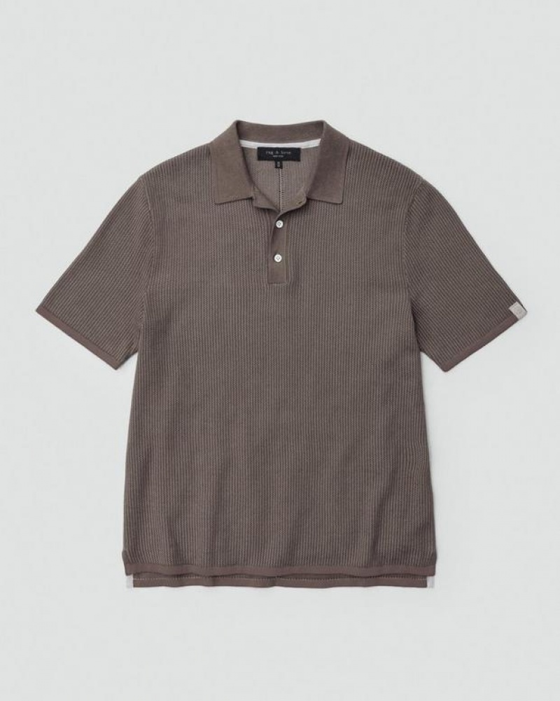 Men's Rag & Bone Harvey Cotton Classic Fit Polo Shirt Grey Brown | 167GVJLKM