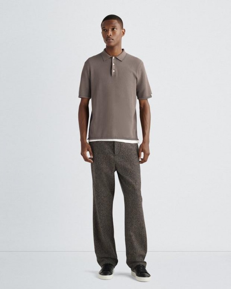 Men's Rag & Bone Harvey Cotton Classic Fit Polo Shirt Grey Brown | 167GVJLKM