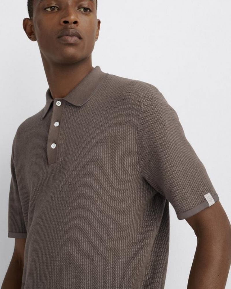 Men's Rag & Bone Harvey Cotton Classic Fit Polo Shirt Grey Brown | 167GVJLKM