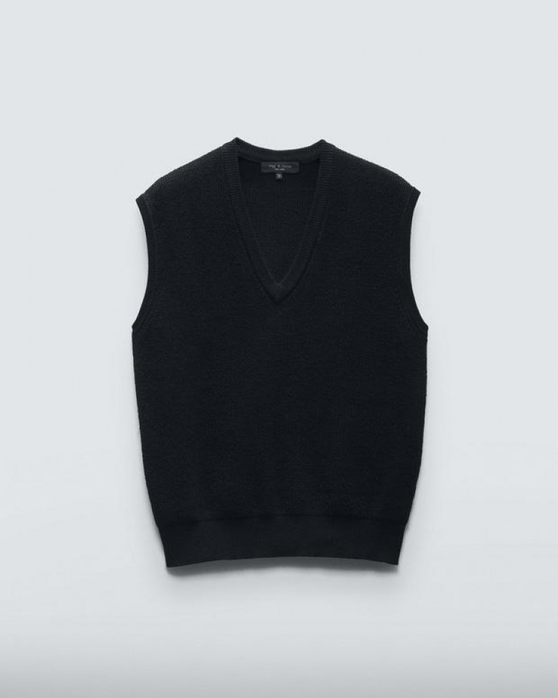 Men's Rag & Bone Harvey Cotton Classic Fit Sweaters Black | 391IUGKWF