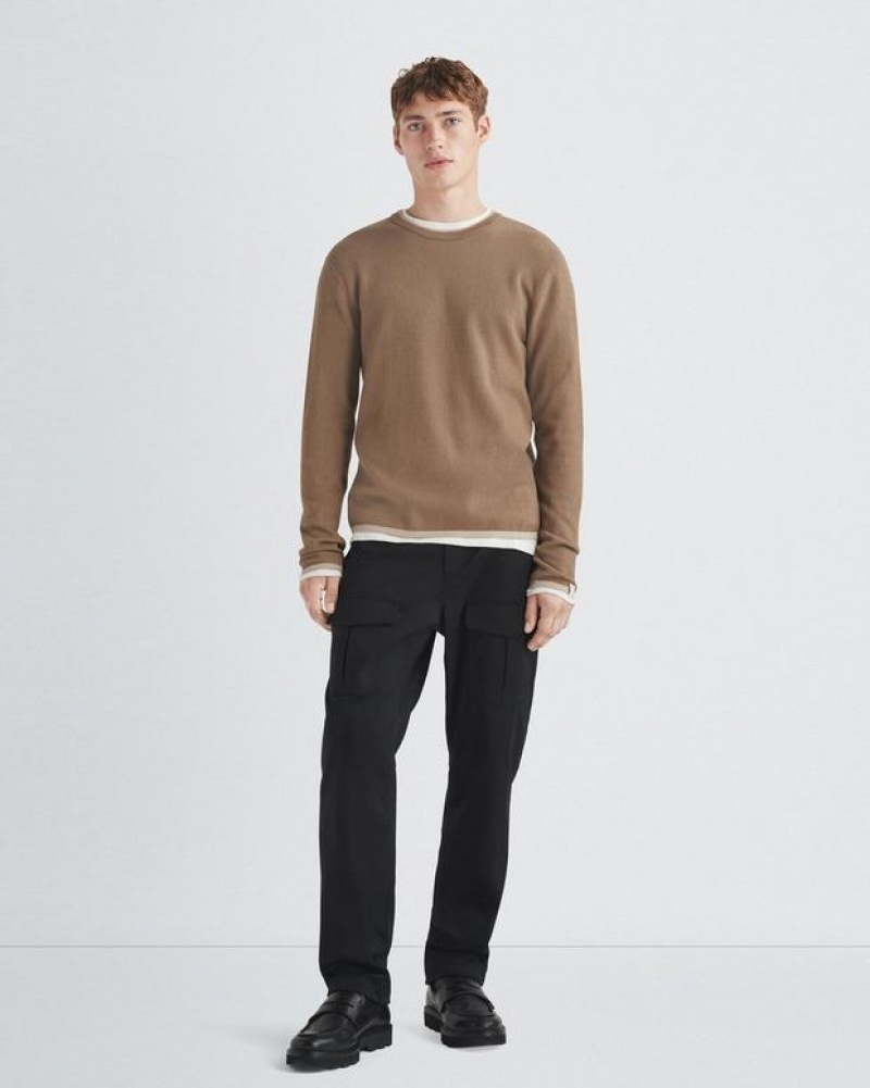 Men's Rag & Bone Harvey Cotton Crew Classic Fit Sweaters Grey Brown | 746JYLNKW