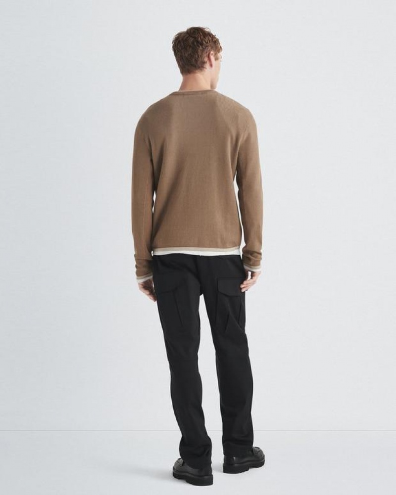 Men's Rag & Bone Harvey Cotton Crew Classic Fit Sweaters Grey Brown | 746JYLNKW