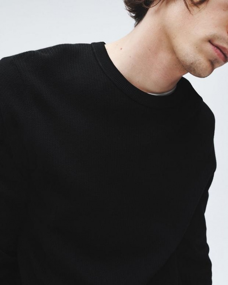 Men's Rag & Bone Harvey Cotton Crew Classic Fit Sweaters Black / Black | 934VQKWSL