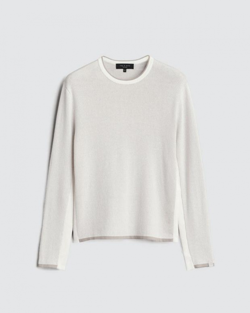 Men's Rag & Bone Harvey Cotton Crew Classic Fit Sweaters White | 164KHGXCQ