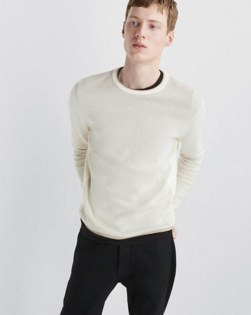 Men's Rag & Bone Harvey Cotton Crew Classic Fit Sweaters White | 164KHGXCQ