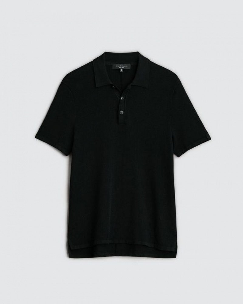 Men's Rag & Bone Harvey Cotton Knit Classic Fit Polo Shirt Black | 830DLHFUV