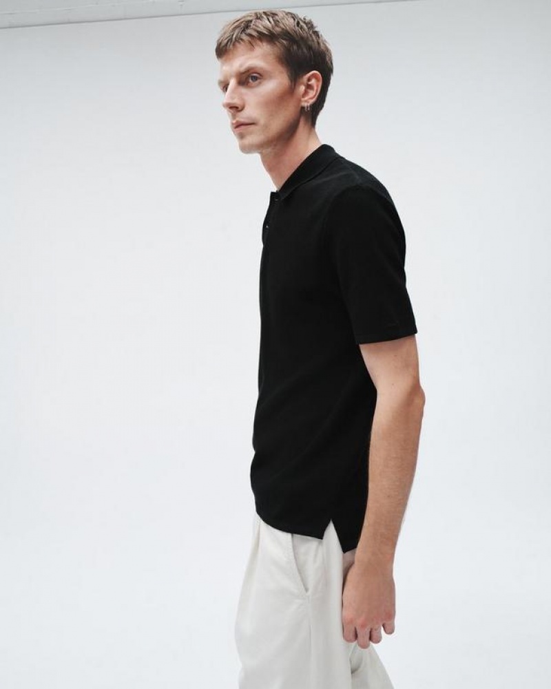 Men's Rag & Bone Harvey Cotton Knit Classic Fit Polo Shirt Black | 830DLHFUV