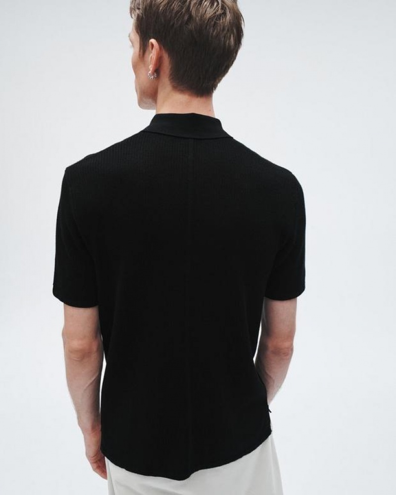 Men's Rag & Bone Harvey Cotton Knit Classic Fit Polo Shirt Black | 830DLHFUV