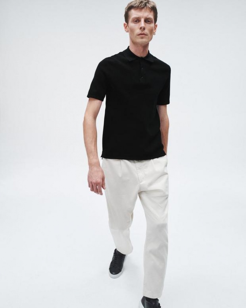 Men's Rag & Bone Harvey Cotton Knit Classic Fit Polo Shirt Black | 830DLHFUV