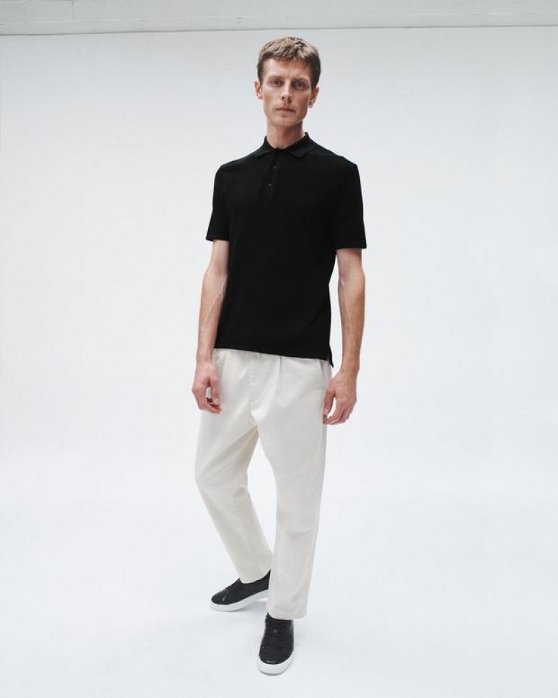 Men\'s Rag & Bone Harvey Cotton Knit Classic Fit Polo Shirt Black | 830DLHFUV