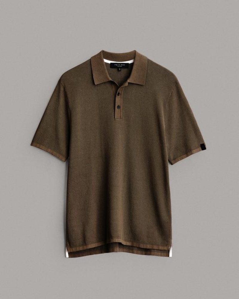 Men's Rag & Bone Harvey Cotton Knit Sleeve Classic Fit Polo Shirt Army | 724INQELM