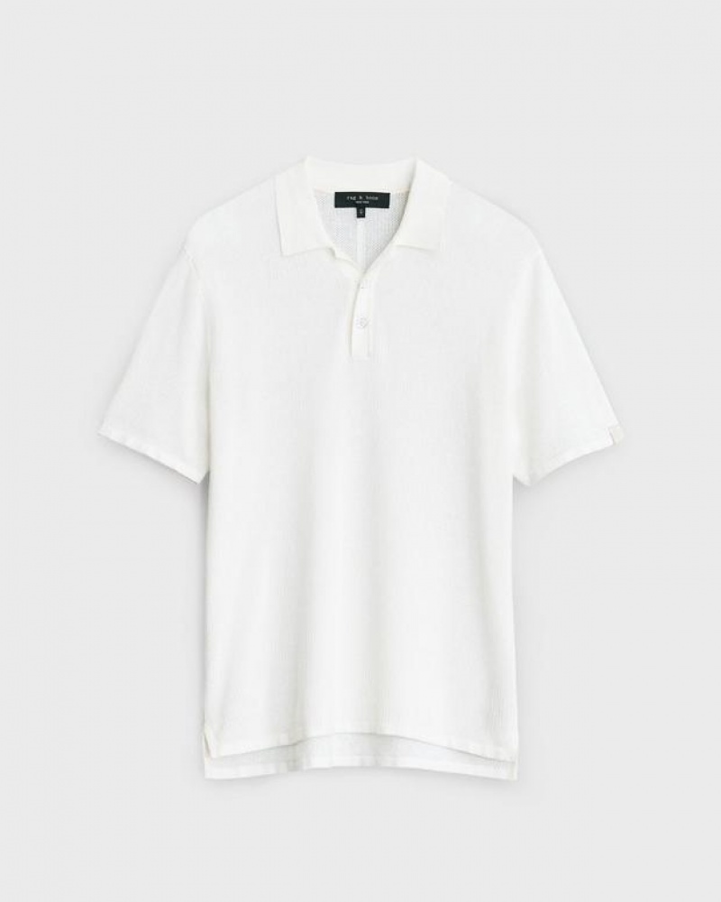 Men's Rag & Bone Harvey Cotton Knit Sleeve Classic Fit Polo Shirt White | 607SRWQYK