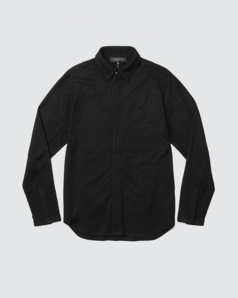 Men's Rag & Bone Japanese Wool Precision Relaxed Fit Button Down Shirts Black | 810AVIMGJ