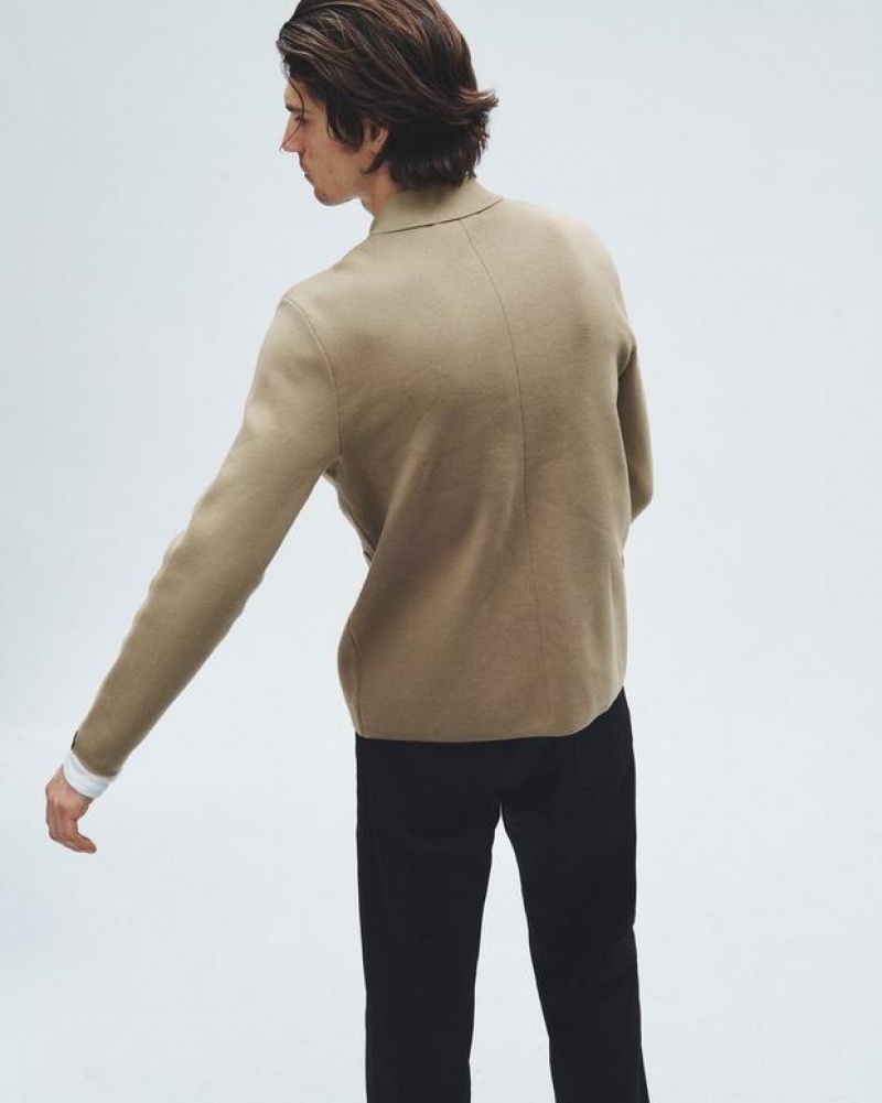 Men's Rag & Bone Jayden Cotton Chore Cardigan Classic Fit Sweaters Light Brown | 157ZMEBCS