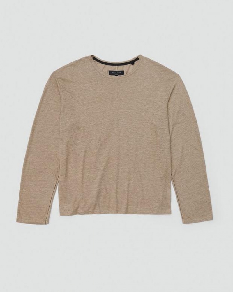 Men's Rag & Bone Kerwin Long Sleeve Tee Linen T-Shirt Grey Brown | 935ELMRSF