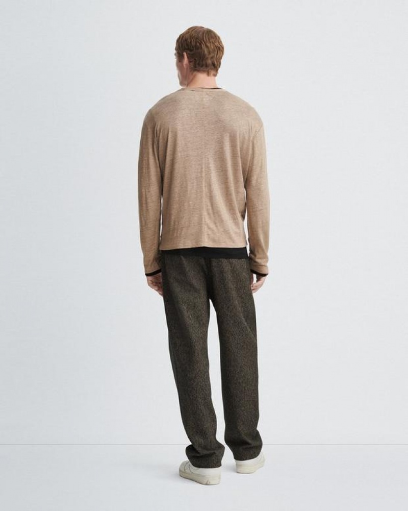 Men's Rag & Bone Kerwin Long Sleeve Tee Linen T-Shirt Grey Brown | 935ELMRSF