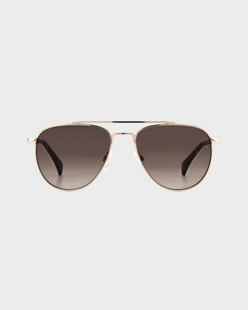 Men's Rag & Bone Lana Aviator Sunglasses Gold Brown | 780ZYGSNI