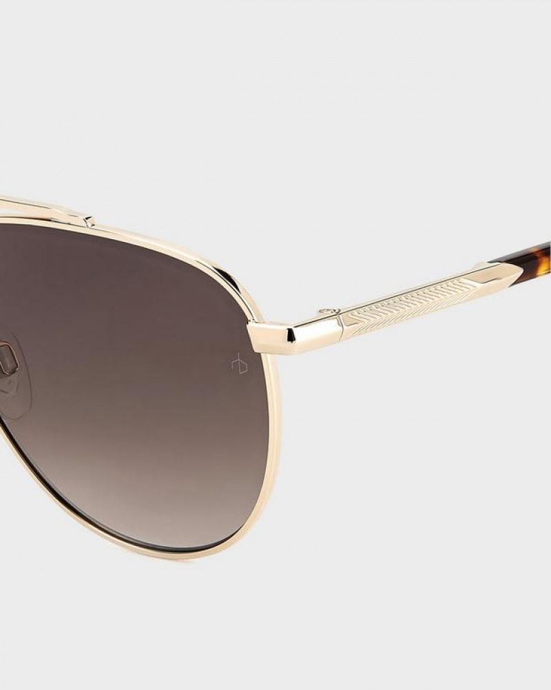 Men's Rag & Bone Lana Aviator Sunglasses Gold Brown | 780ZYGSNI