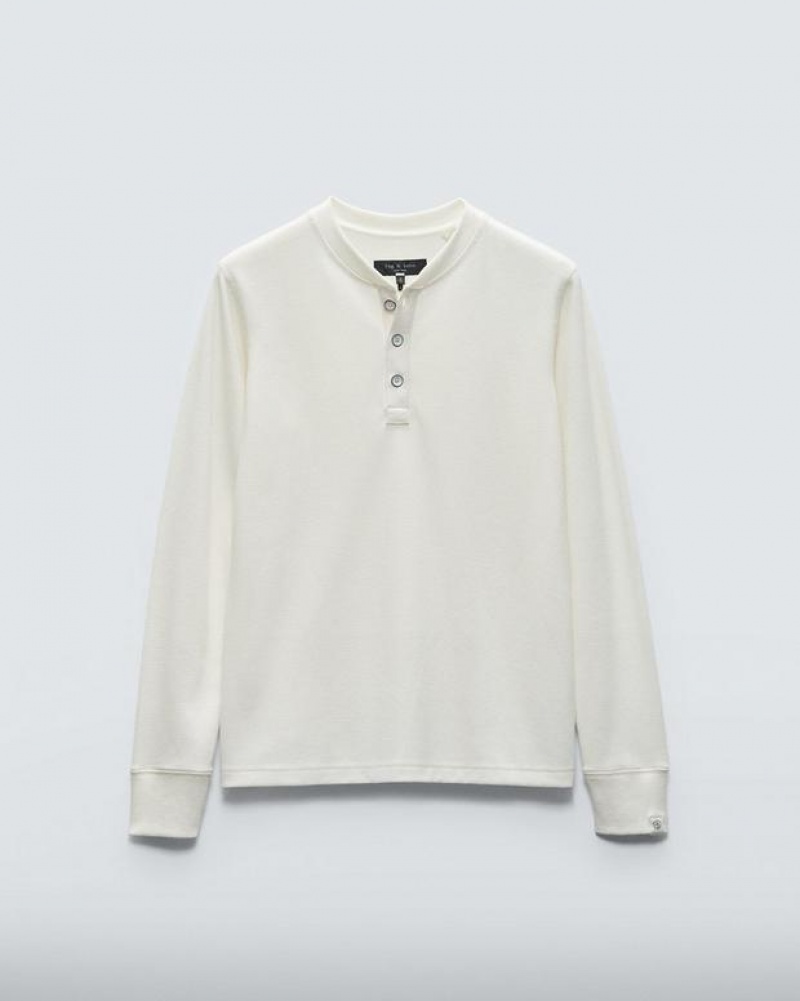 Men's Rag & Bone Lightweight Waffle Henley Cotton T-Shirt White | 026AMSUFH