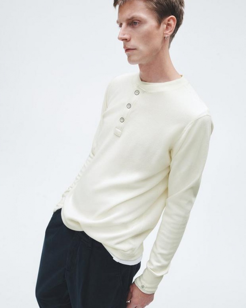 Men's Rag & Bone Lightweight Waffle Henley Cotton T-Shirt White | 026AMSUFH