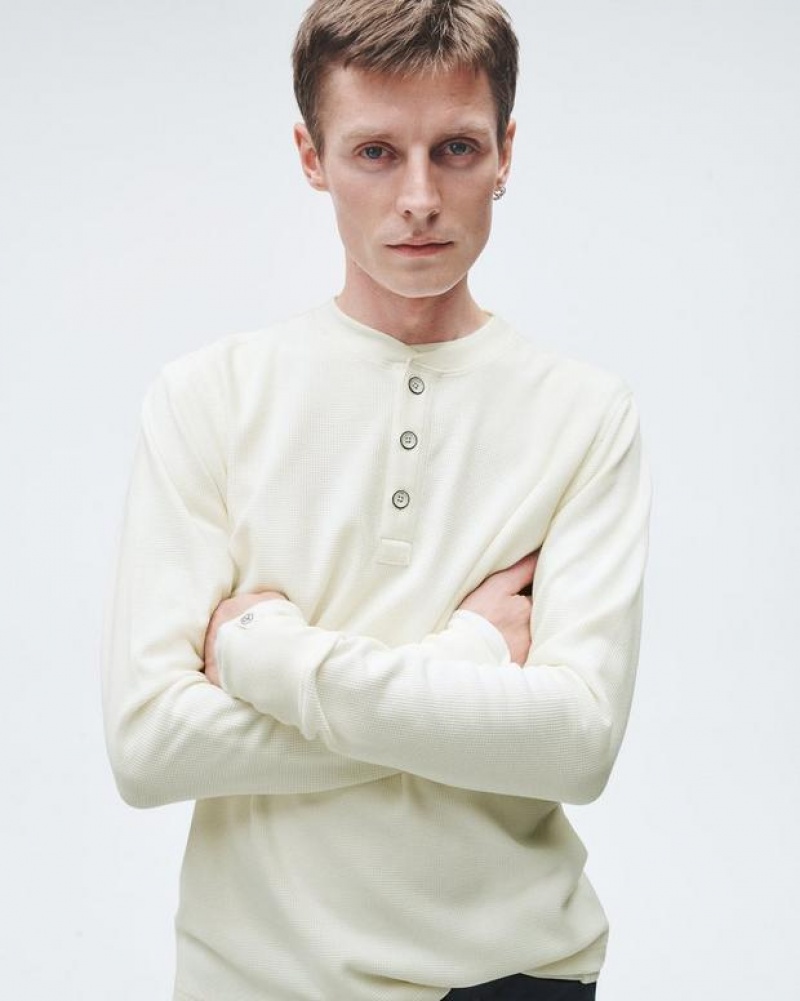 Men's Rag & Bone Lightweight Waffle Henley Cotton T-Shirt White | 026AMSUFH