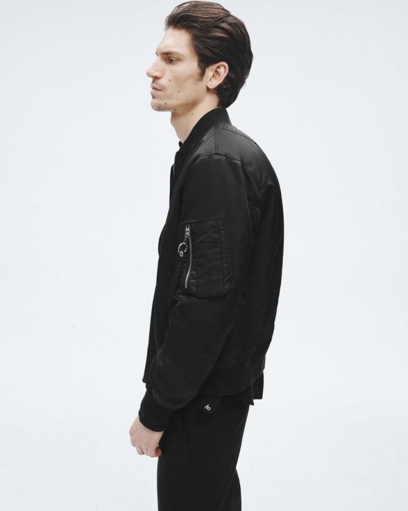 Men's Rag & Bone Manston Recycled Nylon Bomber Classic Fit Jackets Black | 657NAFKDX