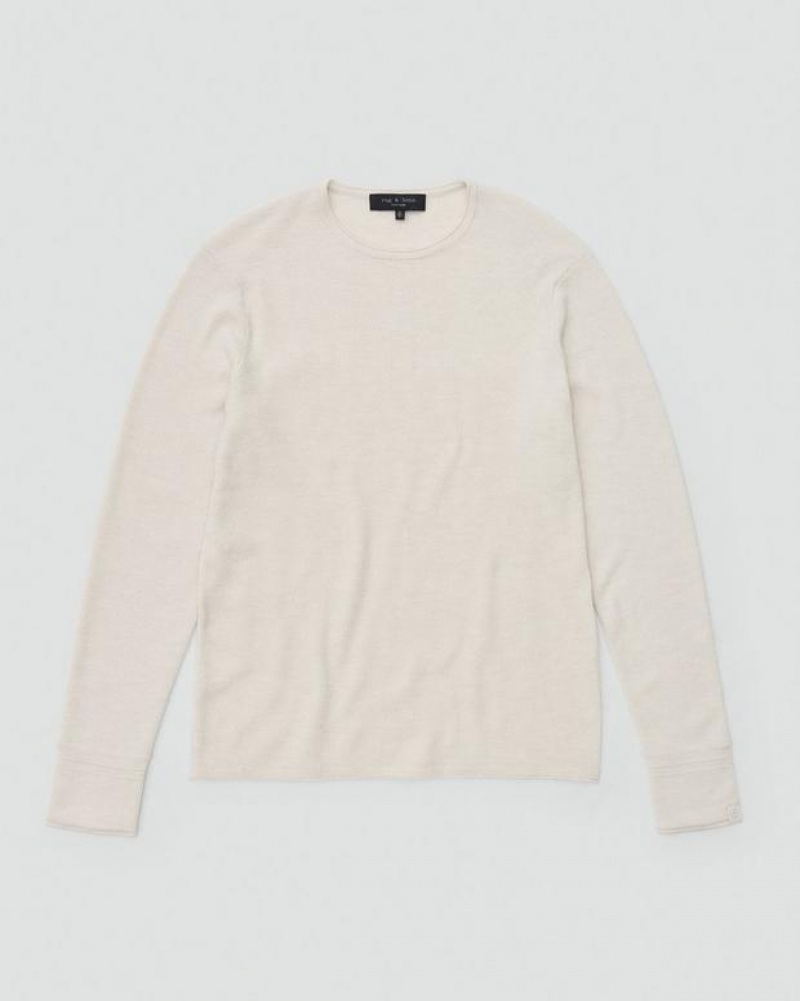 Men's Rag & Bone Martin Merino Crew Classic Fit Sweaters White | 028UFOIYZ