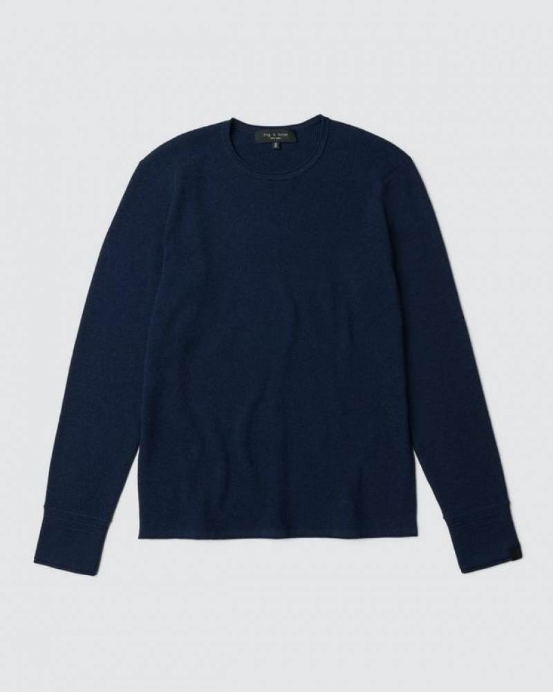 Men's Rag & Bone Martin Merino Crew Classic Fit Sweaters Navy | 768KEZMVX