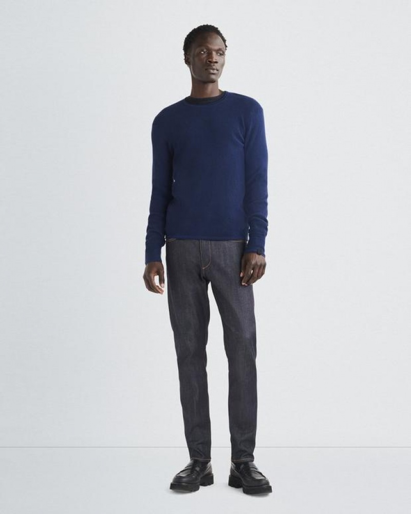 Men's Rag & Bone Martin Merino Crew Classic Fit Sweaters Navy | 768KEZMVX