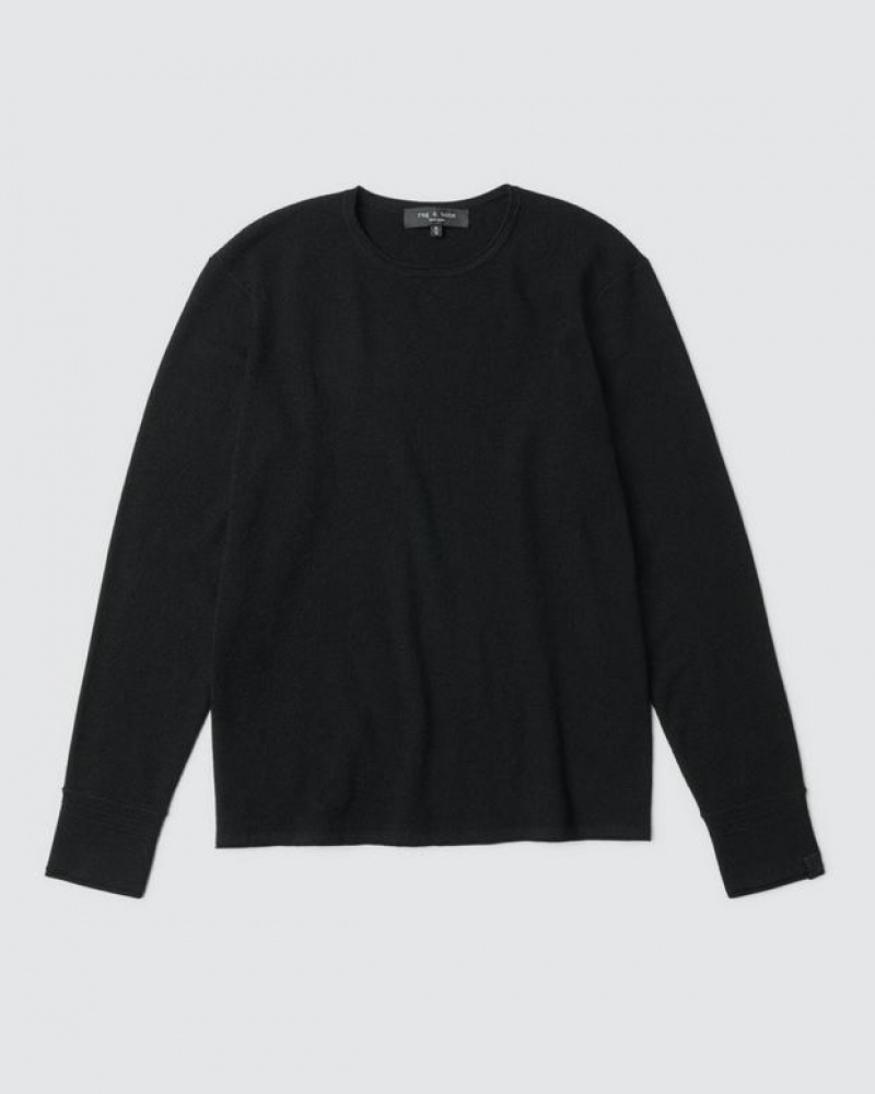 Men's Rag & Bone Martin Merino Crew Classic Fit Sweaters Black | 209HPORME