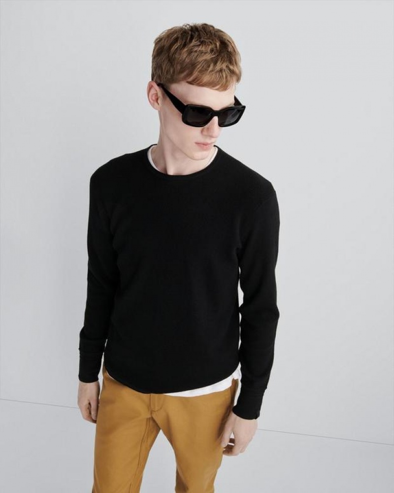 Men's Rag & Bone Martin Merino Crew Classic Fit Sweaters Black | 209HPORME