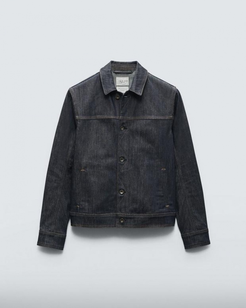 Men's Rag & Bone Owen Denim Trucker Classic Fit Jackets Indigo | 147KFGHEQ