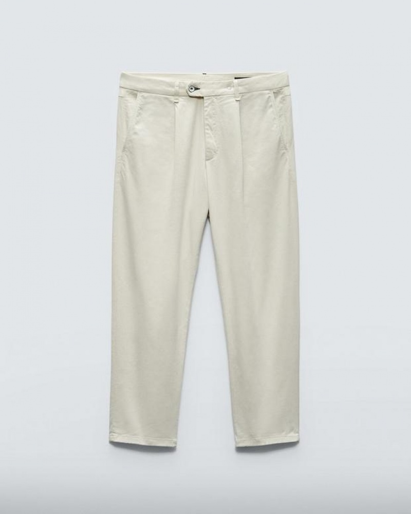 Men's Rag & Bone Pleated Cotton Chino Classic Fit Pants Turtledove | 704GUCIJB